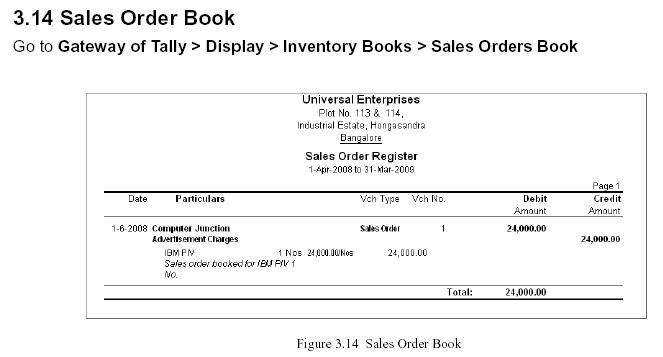 Sales Order (SO) Book Report @ Tally.ERP 9